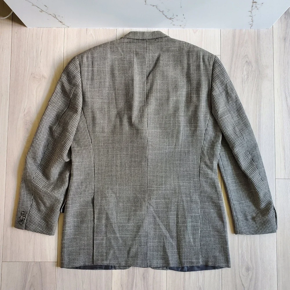 Ermenegildo Zegna Blazer Mens 54 Wool Silk Brown Houndstooth Sport Coat Italy